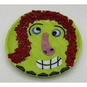 Rare Vintage Signed Curtiss Olson‎ '91 Fused Glass Whimsical Face Plate Dish